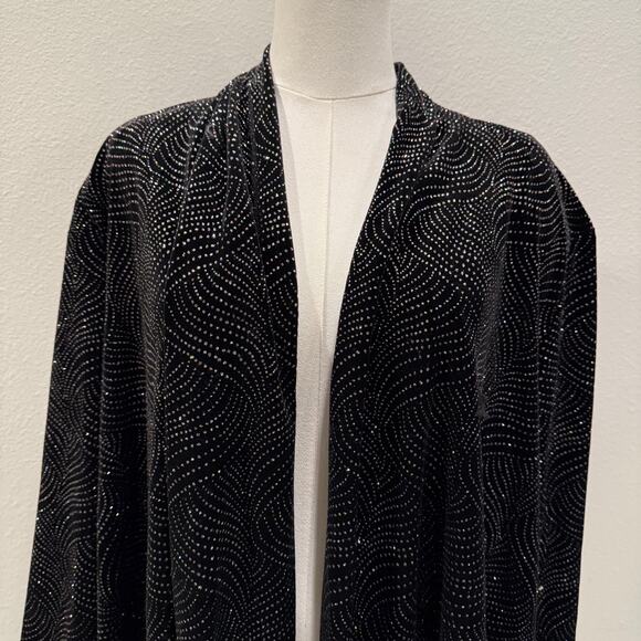Vintage J.B.S. Black Velvet Rhinestone Cardigan Jacket 16 Glam Disco Holiday - Picture 2 of 9